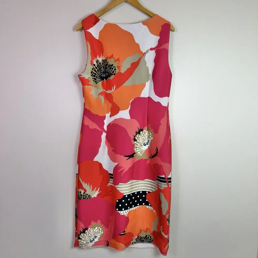 Calvin Klein Floral Sheath Midi Dress Women's 12 Pink Orange Bold Career Office - Picture 4 of 16